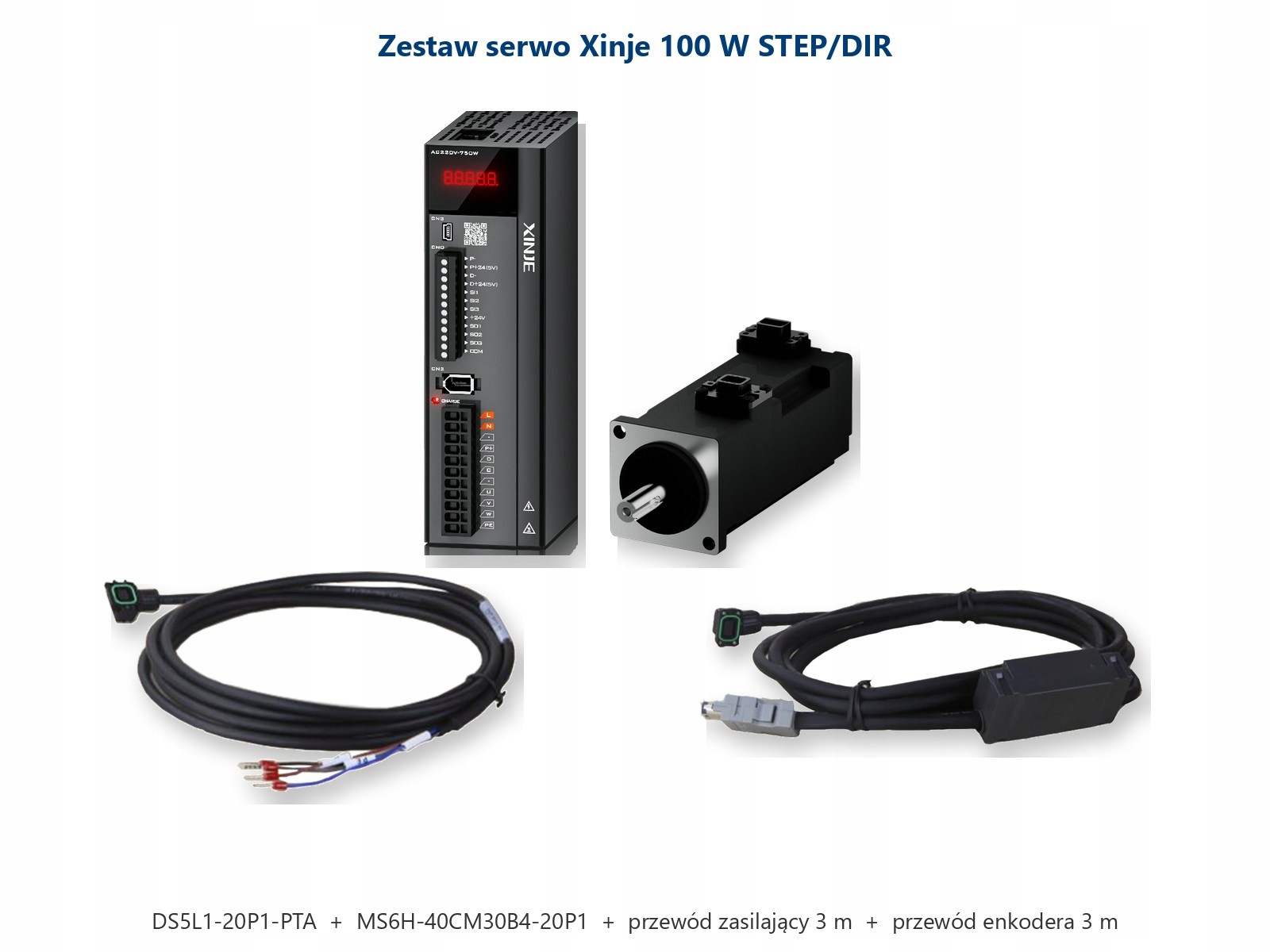 Zestaw serwo Xinje ZESTAW-L1-0P1 - serwonapęd, serwosilnik i przewody