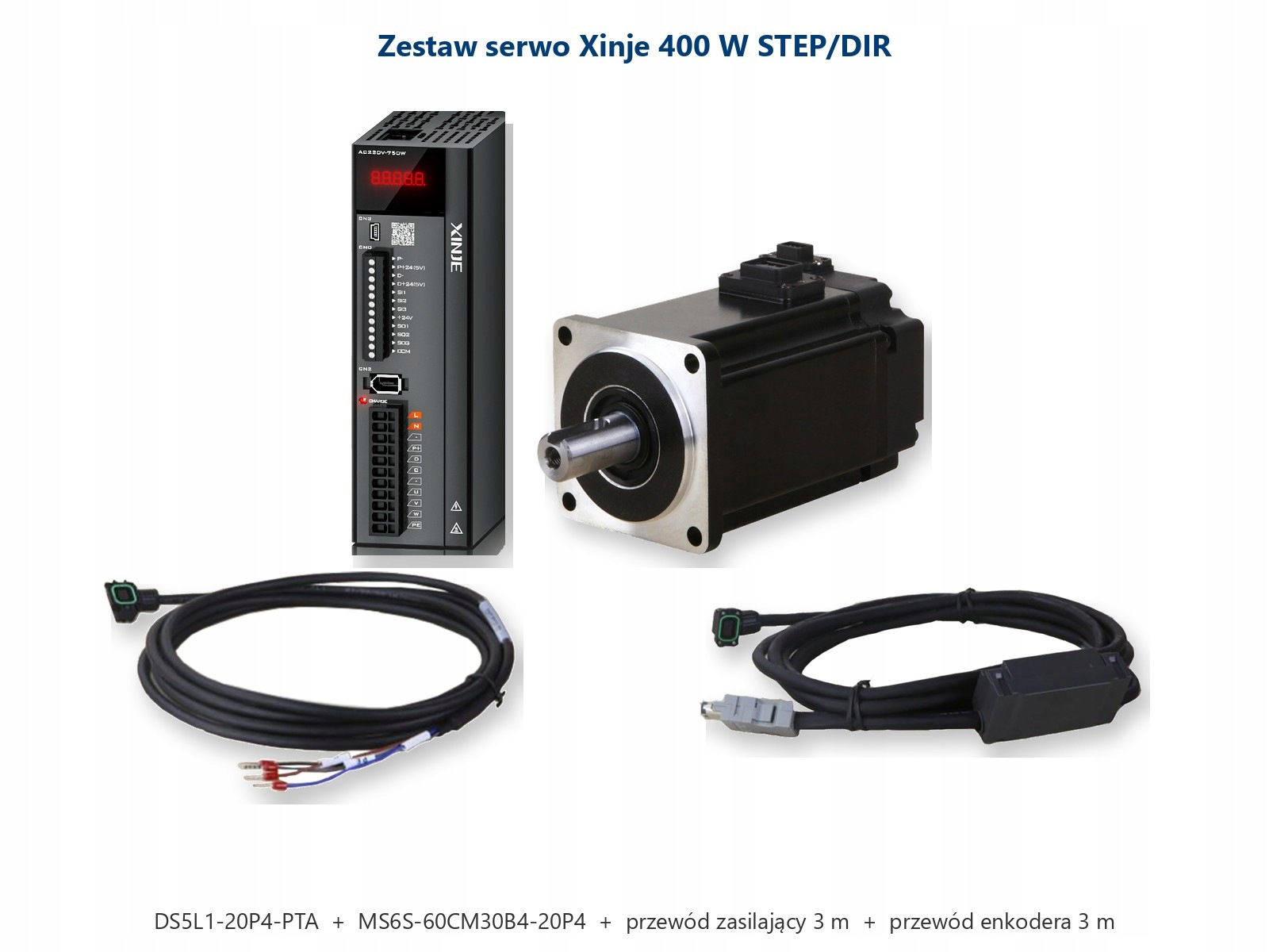 Zestaw serwo Xinje ZESTAW-L1-0P4 - serwonapęd, serwosilnik i przewody